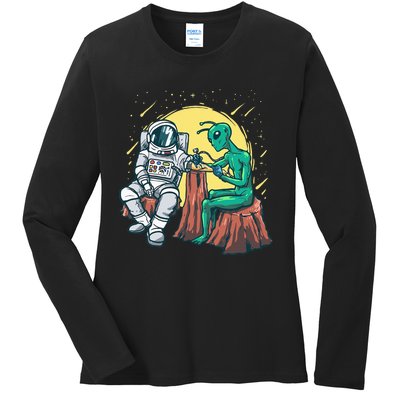 Alien Inking Astronaut Ink Funny Tattoo Artist Ladies Long Sleeve Shirt