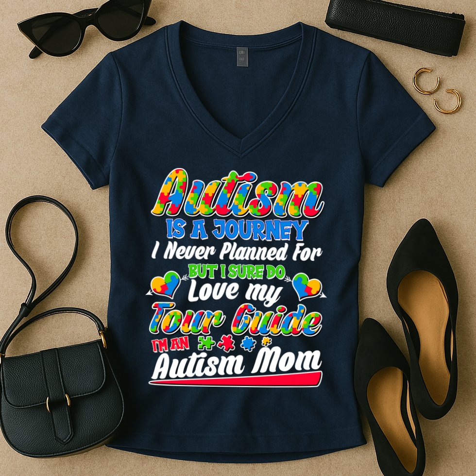 Autism Is A Journey I'm An Autism Mom Women's V-Neck T-Shirt