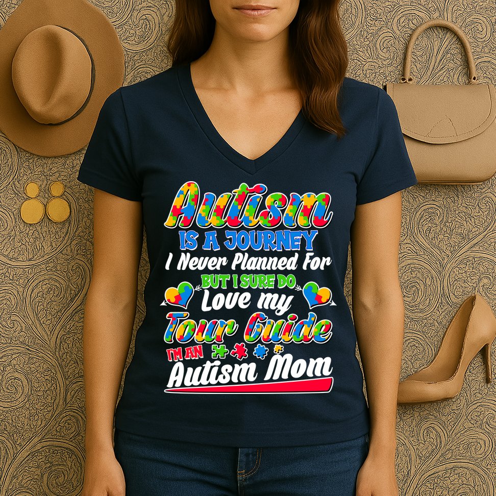 Autism Is A Journey I'm An Autism Mom Women's V-Neck T-Shirt