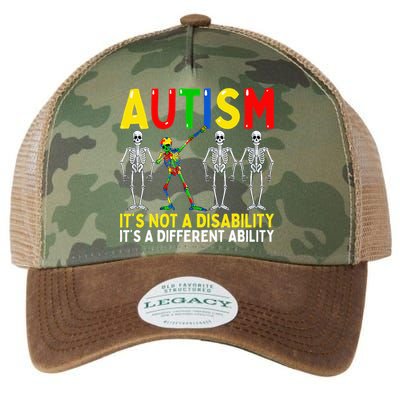 Autism It's A Different Ability Funny Dabbing Skeleton  Legacy Tie Dye Trucker Hat