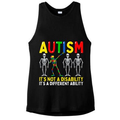 Autism It's A Different Ability Funny Dabbing Skeleton  Ladies PosiCharge Tri-Blend Wicking Tank