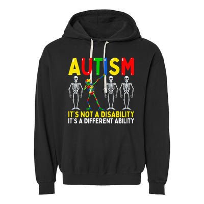 Autism It's A Different Ability Funny Dabbing Skeleton  Garment-Dyed Fleece Hoodie