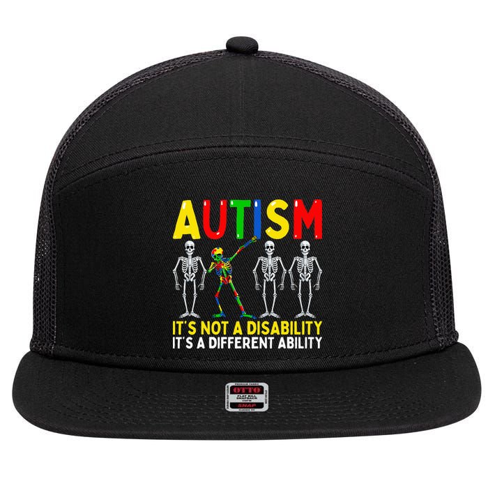 Autism It's A Different Ability Funny Dabbing Skeleton  7 Panel Mesh Trucker Snapback Hat