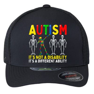Autism It's A Different Ability Funny Dabbing Skeleton  Flexfit Unipanel Trucker Cap
