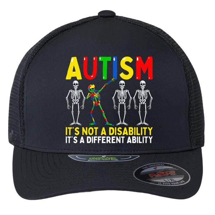 Autism It's A Different Ability Funny Dabbing Skeleton  Flexfit Unipanel Trucker Cap