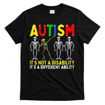 Autism It's A Different Ability Funny Dabbing Skeleton  T-Shirt