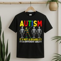 Autism It's A Different Ability Funny Dabbing Skeleton  T-Shirt