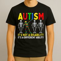 Autism It's A Different Ability Funny Dabbing Skeleton  T-Shirt