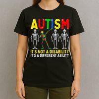 Autism It's A Different Ability Funny Dabbing Skeleton  T-Shirt