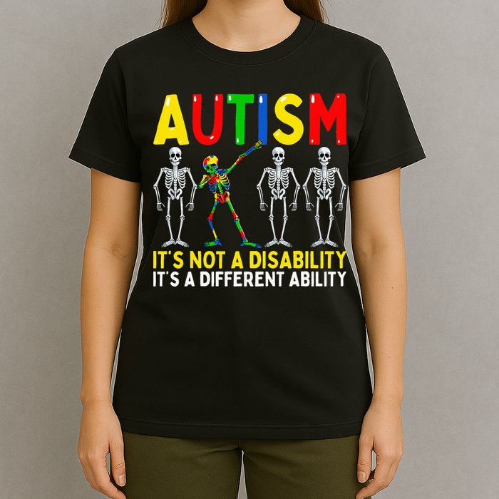 Autism It's A Different Ability Funny Dabbing Skeleton  T-Shirt