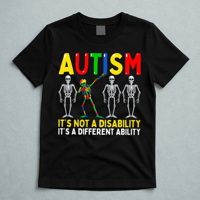 Autism It's A Different Ability Funny Dabbing Skeleton  T-Shirt