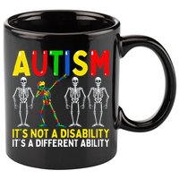 Autism It's A Different Ability Funny Dabbing Skeleton  11oz C Handle Ceramic Mug