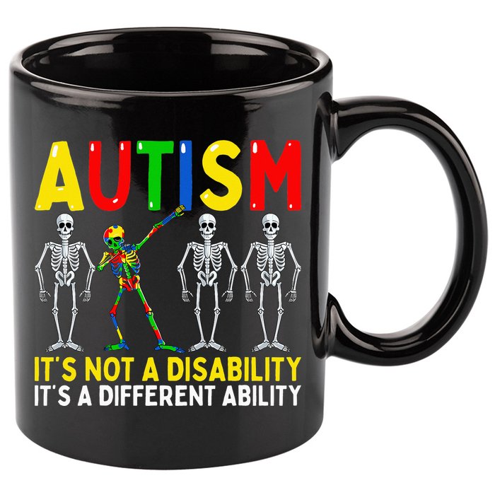 Autism It's A Different Ability Funny Dabbing Skeleton  11oz C Handle Ceramic Mug