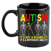 Autism It's A Different Ability Funny Dabbing Skeleton  11oz C Handle Ceramic Mug