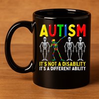 Autism It's A Different Ability Funny Dabbing Skeleton  11oz C Handle Ceramic Mug