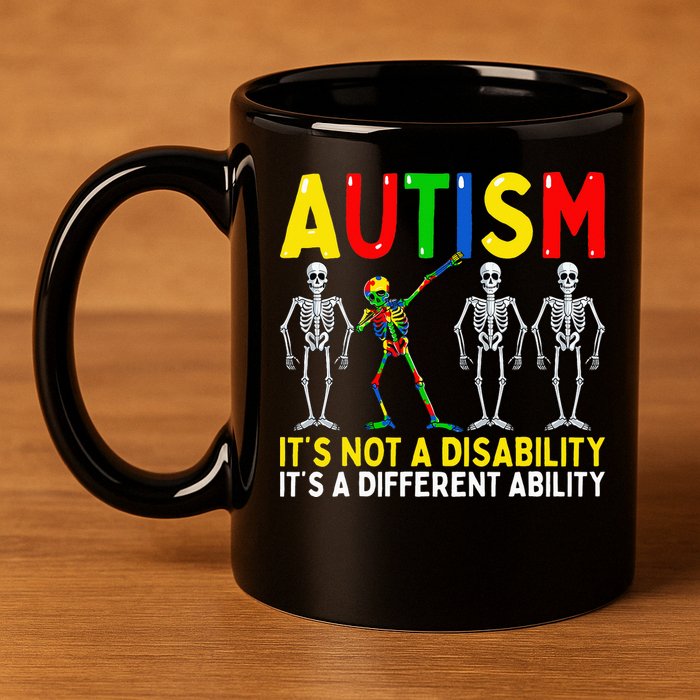 Autism It's A Different Ability Funny Dabbing Skeleton  11oz C Handle Ceramic Mug