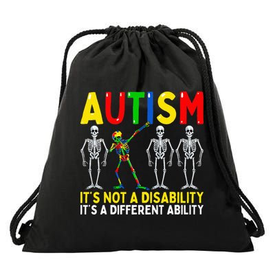 Autism It's A Different Ability Funny Dabbing Skeleton  Drawstring Bag