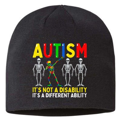 Autism It's A Different Ability Funny Dabbing Skeleton  Sustainable Beanie