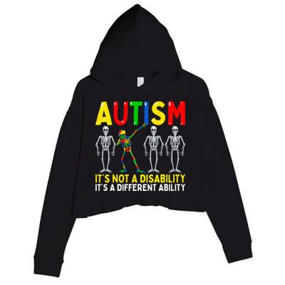 Autism It's A Different Ability Funny Dabbing Skeleton  Crop Fleece Hoodie