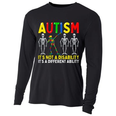 Autism It's A Different Ability Funny Dabbing Skeleton  Cooling Performance Long Sleeve Crew