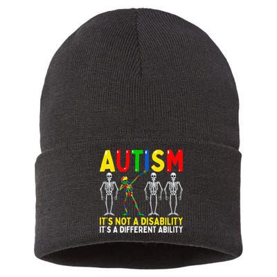 Autism It's A Different Ability Funny Dabbing Skeleton  Sustainable Knit Beanie