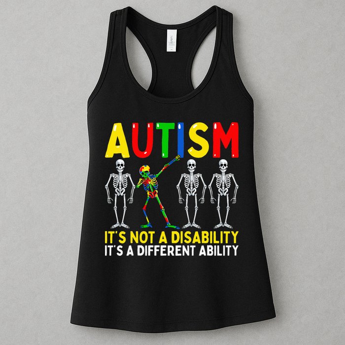 Autism It's A Different Ability Funny Dabbing Skeleton  Womens Tank Top