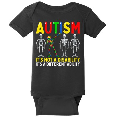 Autism It's A Different Ability Funny Dabbing Skeleton  Baby Bodysuit