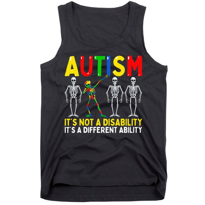 Autism It's A Different Ability Funny Dabbing Skeleton  Tank Top