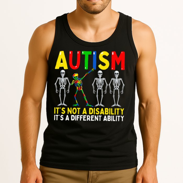 Autism It's A Different Ability Funny Dabbing Skeleton  Tank Top