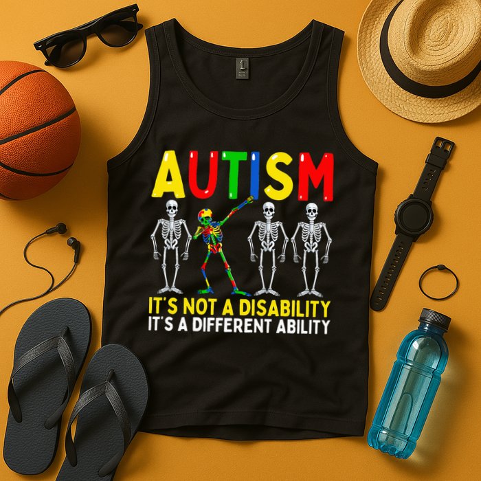 Autism It's A Different Ability Funny Dabbing Skeleton  Tank Top