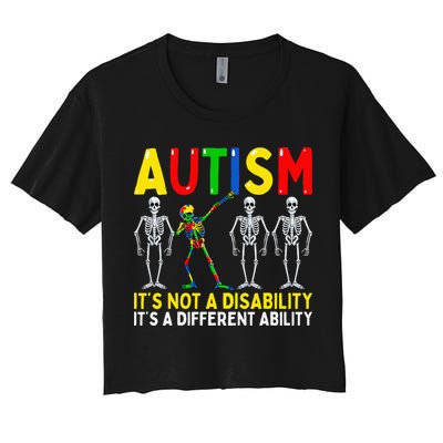 Autism It's A Different Ability Funny Dabbing Skeleton  Crop Top