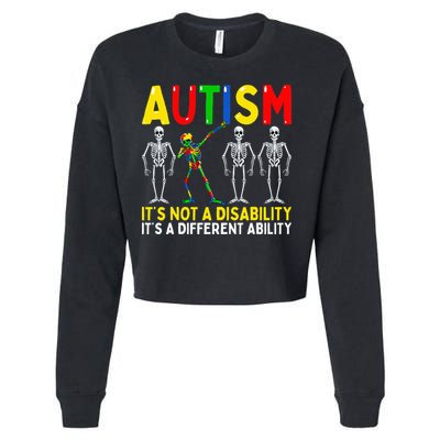 Autism It's A Different Ability Funny Dabbing Skeleton  Cropped Pullover Crew