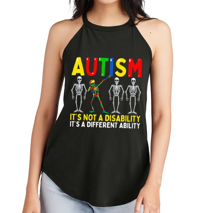 Autism It's A Different Ability Funny Dabbing Skeleton  Women's Perfect Tri Rocker Tank