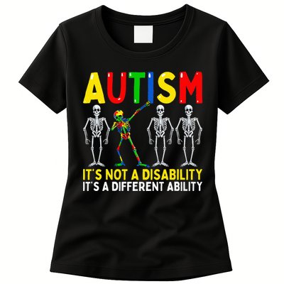 Autism It's A Different Ability Funny Dabbing Skeleton  Womens T-Shirt
