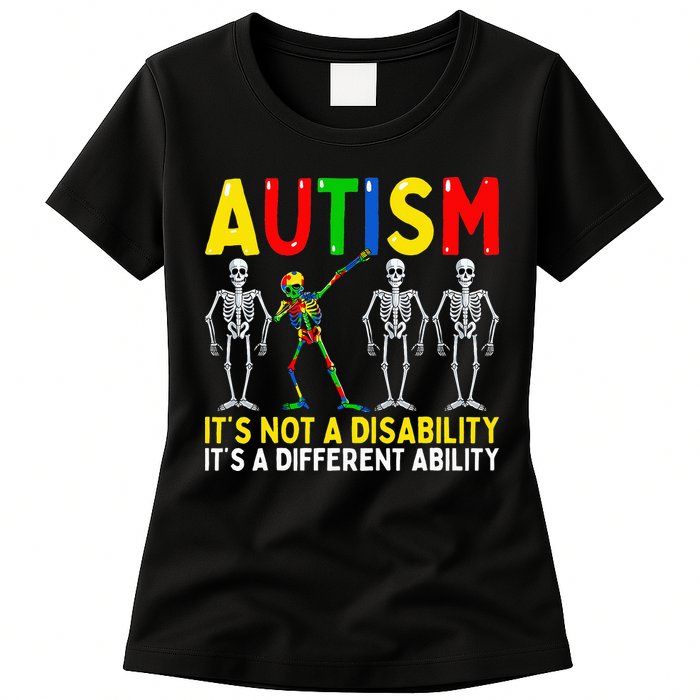 Autism It's A Different Ability Funny Dabbing Skeleton  Womens T-Shirt