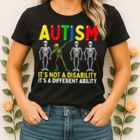 Autism It's A Different Ability Funny Dabbing Skeleton  Womens T-Shirt