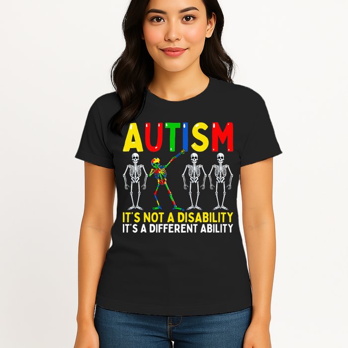 Autism It's A Different Ability Funny Dabbing Skeleton  Womens T-Shirt