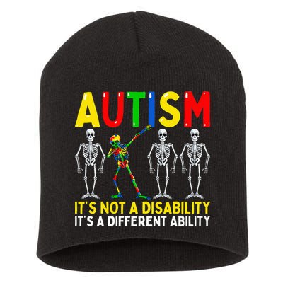 Autism It's A Different Ability Funny Dabbing Skeleton  Short Acrylic Beanie