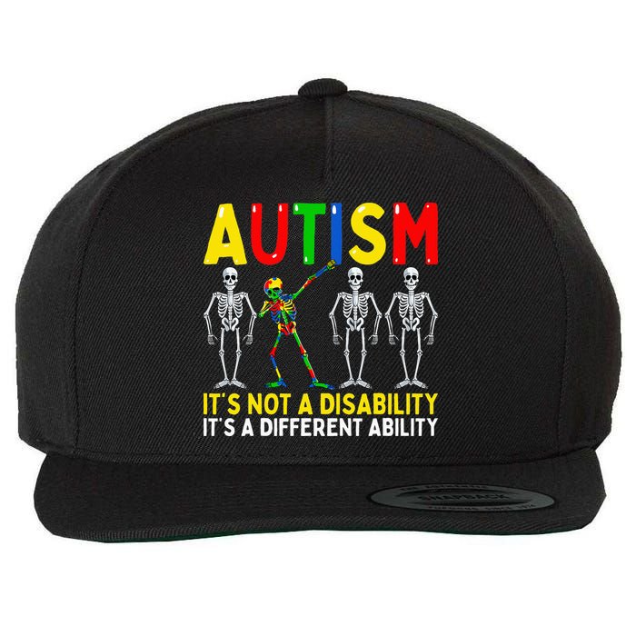 Autism It's A Different Ability Funny Dabbing Skeleton  Wool Snapback Cap