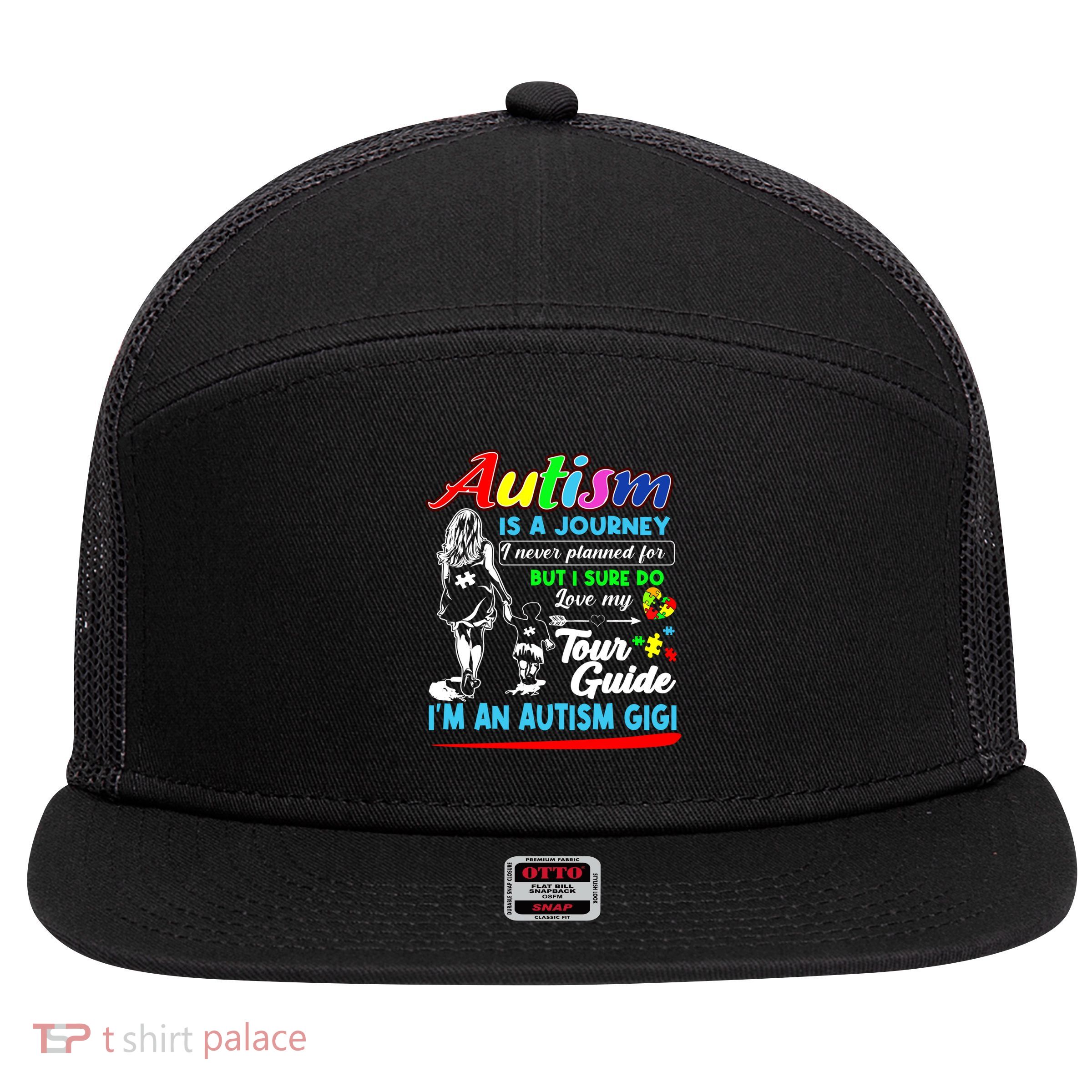 Autism Is A Journey Autism Awareness 7 Panel Mesh Trucker Snapback Hat