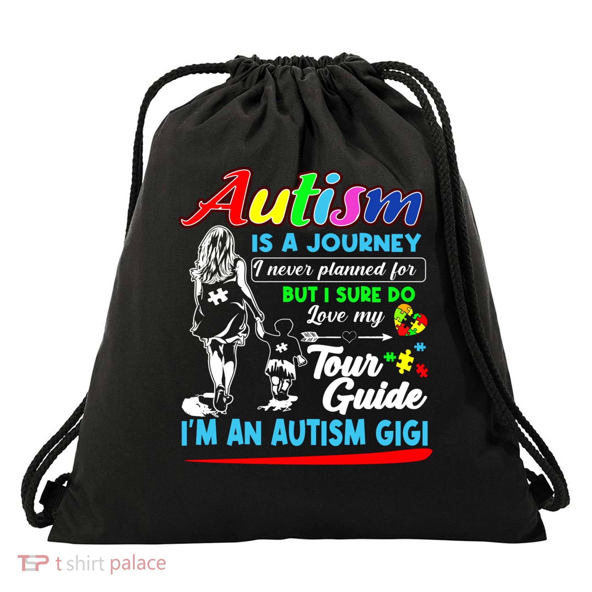 Autism Is A Journey Autism Awareness Drawstring Bag