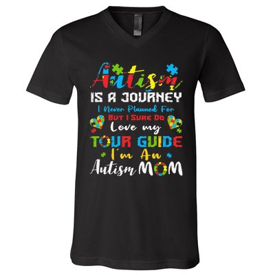 Autism Is A Journey Autism Mom Women Autism Awareness Themed V-Neck T-Shirt