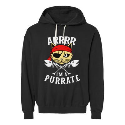 Arrrr IM A Purrate Cat Buccaneer Freebooter Garment-Dyed Fleece Hoodie