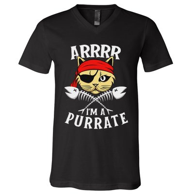 Arrrr IM A Purrate Cat Buccaneer Freebooter V-Neck T-Shirt