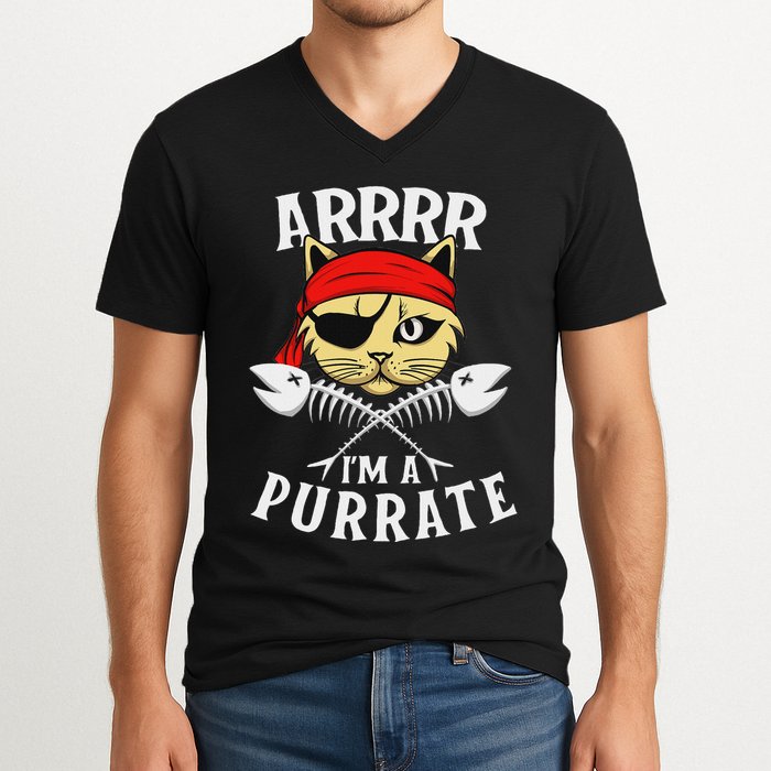 Arrrr IM A Purrate Cat Buccaneer Freebooter V-Neck T-Shirt