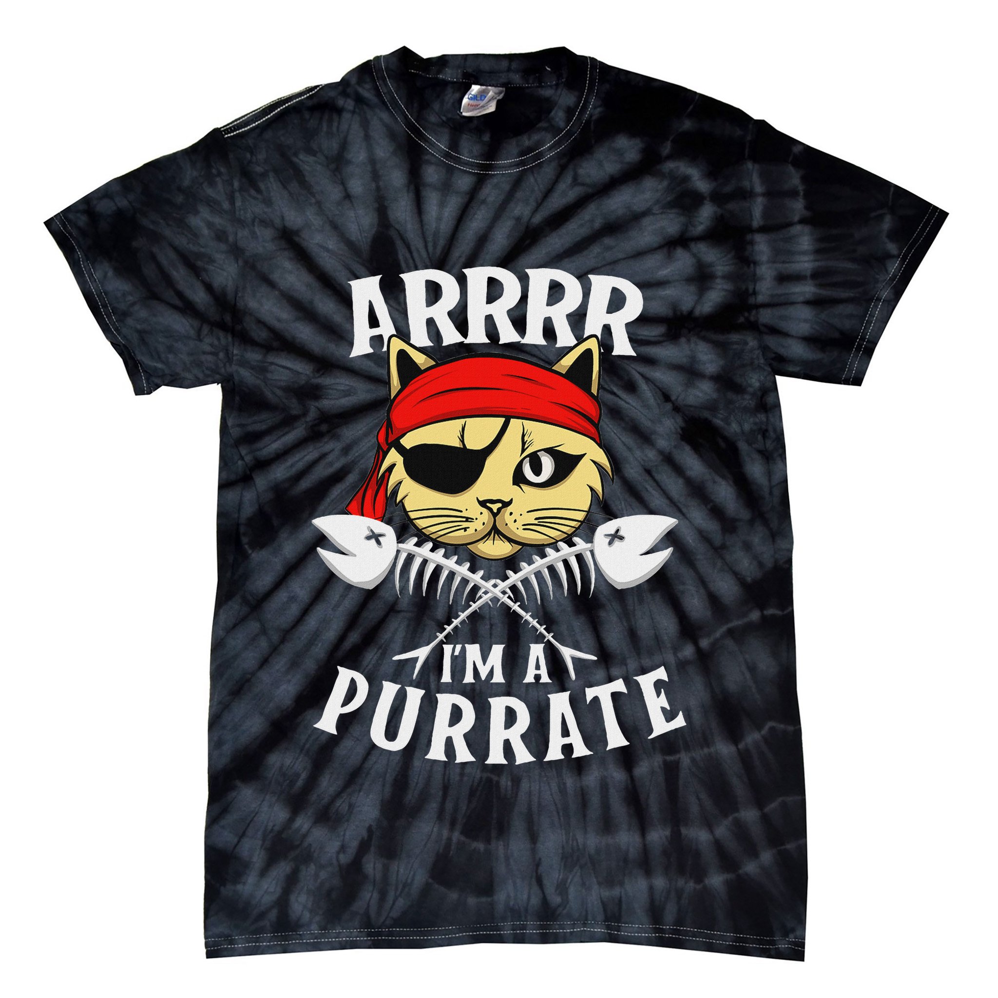 Arrrr IM A Purrate Cat Buccaneer Freebooter Tie-Dye T-Shirt