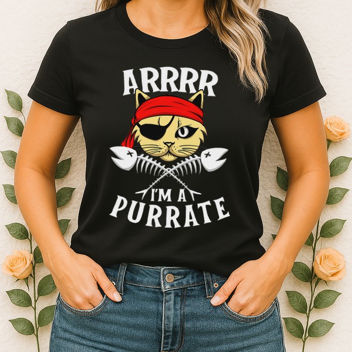 Arrrr IM A Purrate Cat Buccaneer Freebooter Womens T-Shirt