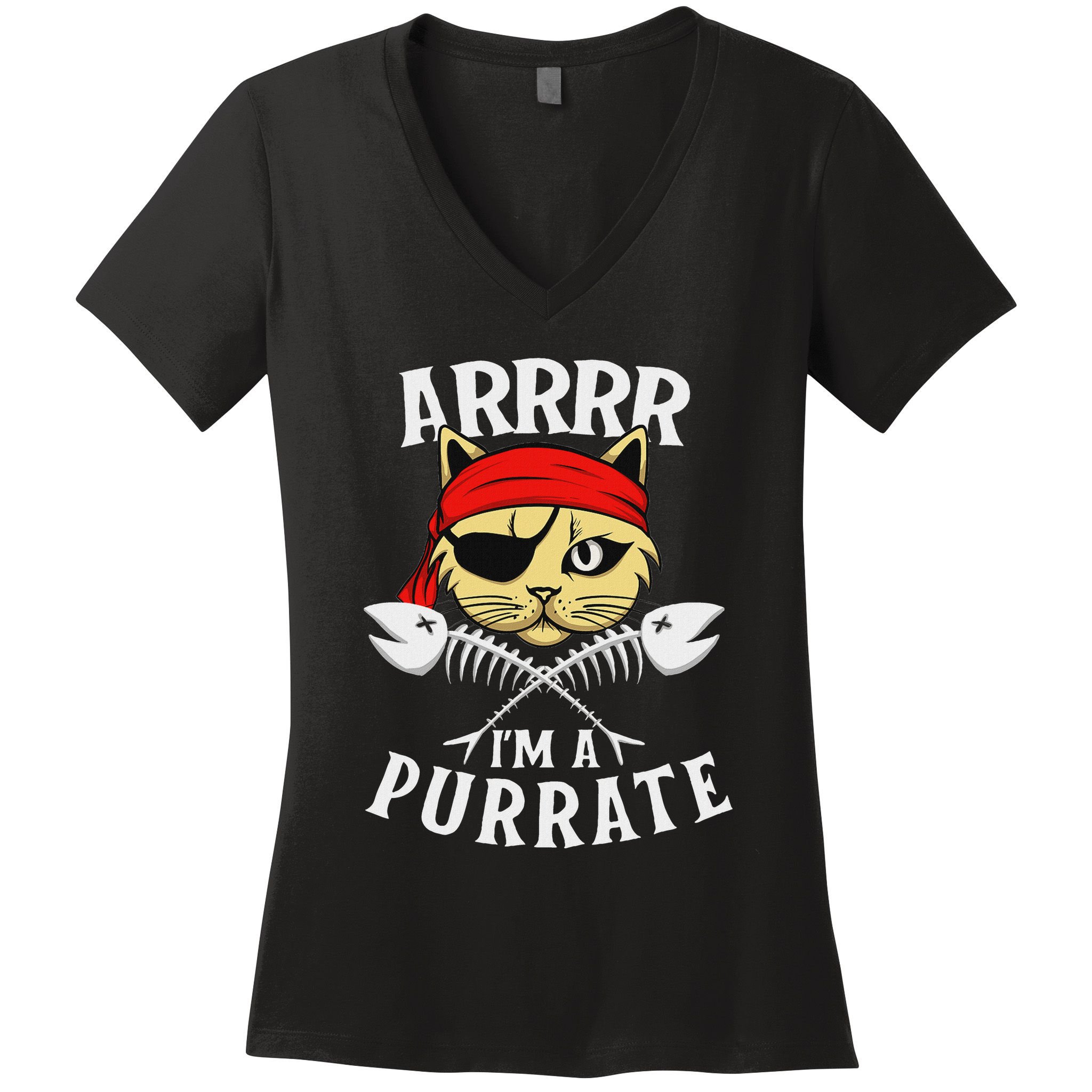 Arrrr IM A Purrate Cat Buccaneer Freebooter Women's V-Neck T-Shirt