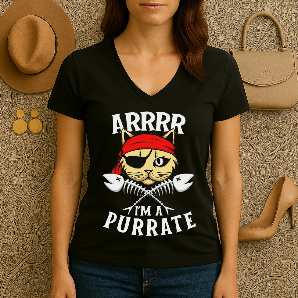 Arrrr IM A Purrate Cat Buccaneer Freebooter Women's V-Neck T-Shirt