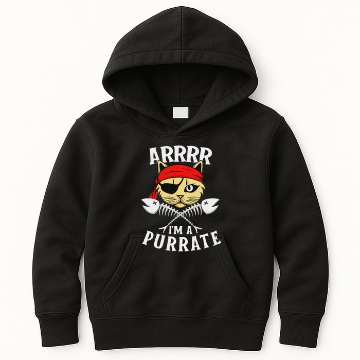 Arrrr IM A Purrate Cat Buccaneer Freebooter Kids Hoodie